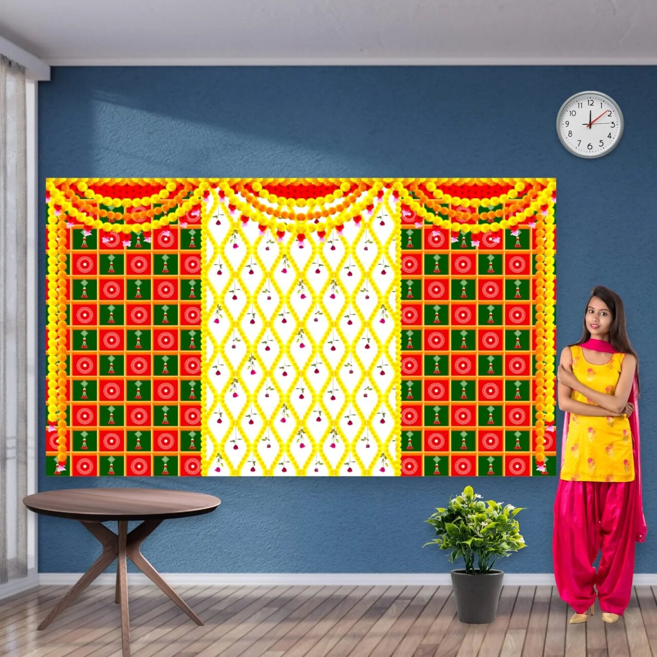 5x8 Ft Marigold Indian Wedding Cloth Backdrop Traditional Photography Pooja Backdrop Wall Art Photo Decor Banner Diwali Decor Hindu Wedding Marriage Bridal Shower Decorations Photoshoot